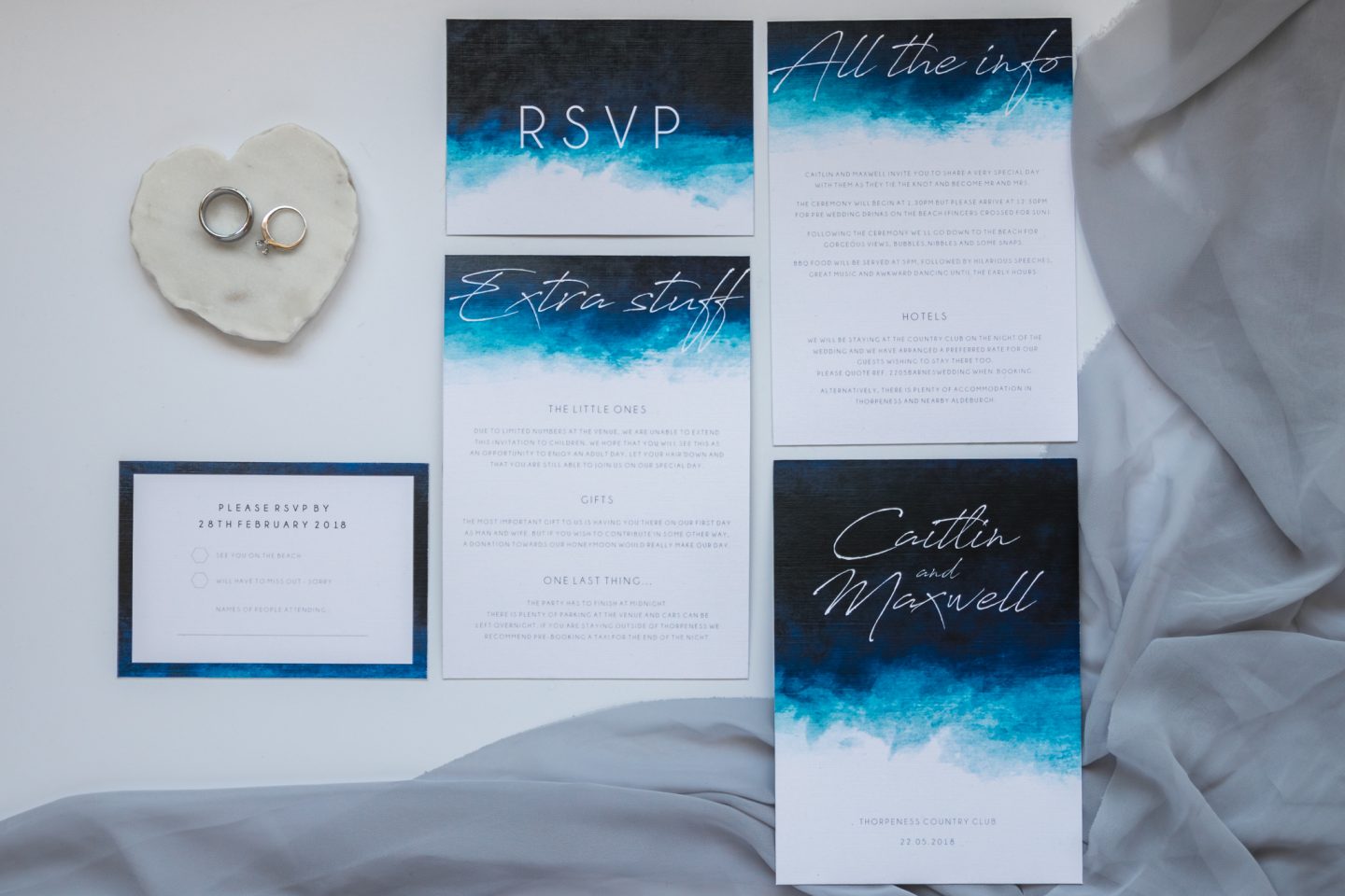 Navy and gold ombre blue Wedding stationery  